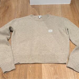 Loewe Tan Crew Neck Sweater with Ribbed Details